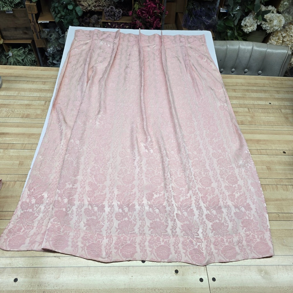 Vintage Damask Curtain Panels 4pc Pink Pinch Pleat Floral Brocade Window Decor - Picture 2 of 7